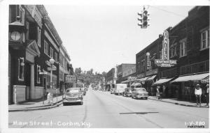 1953 Corbin Kentucky Main Street autos signage marquee RPPC real photo 8762