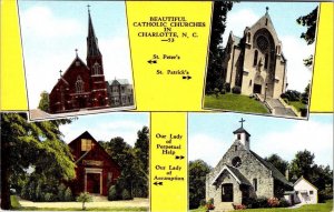 Charlotte, NC North Carolina  FOUR CATHOLIC CHURCHES  ca1940's Church Postcard