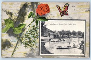 c1910's Lake Clara In Mineral Park Butterfly & Flower Pueblo Colorado Postcard