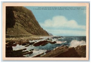 c1940's Coastline Glimpse Along St. Lawrence Gaspe Highway PQ Canada Postcard 