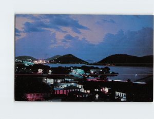 Postcard - Harbor by night - Charlotte Amalie, Virgin Islands