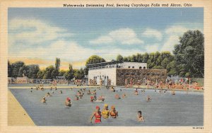 Waterworks Swimming Pool Cuyahoga Falls Akron Ohio linen postcard