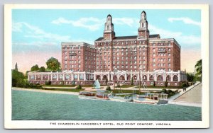 Old Point Comfort Virginia~Chamberlin-Vanderbilt Hotel~Boats In Bay~1920s PC