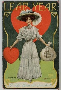 Leap Year Desperate Woman Lays Her Heart and Her Money at your Feet Postcard Q5