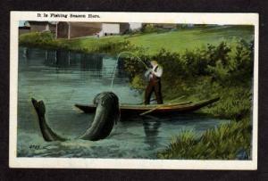 Man Fishing EXAGGERATION Catfish ? Postcard FISH PC