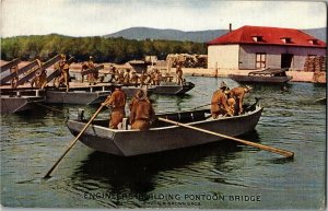 U.S. Army Engineers Building a Pontoon Bridge Vintage Postcard B50