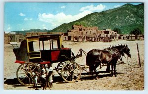 TAOS, New Mexico NM ~ STAGECOACH at Historic Indian Pueblo c1950s  Postcard