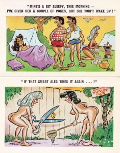 Nudist Colony Camp Camping Site 2x Comic Postcard s