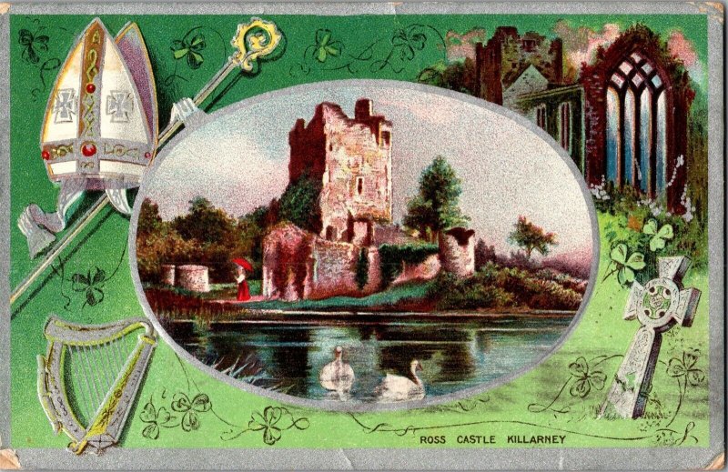 View of Ross Castle, Killarney, Cathedral, Bishop's Mitre Vintage Postcard K42