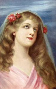 Brunette lady looking heavenward   Artist Signed: PBr.