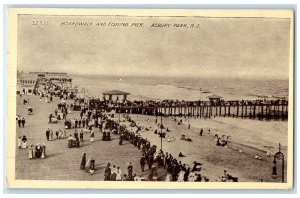 c1920 Boardwalk Fishing Pier Asbury Park New Jersey NJ Vintage Antique Postcard