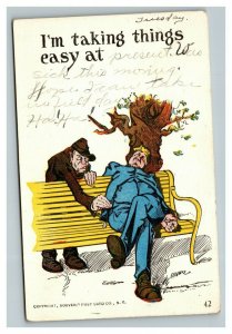 Vintage 1909 Comic Postcard Drunk Man on Park Bench Pickpocket Steals Money