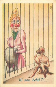 Comic caricature Hungary misoginism humor artist postcard woman and ape