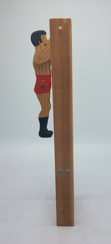 Vtg Handmade Wood Jointed STRONGMAN Acrobat Flipping Toy Trapese Flip Swinging 