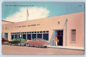 Hollywood Florida Postcard US Post Office Exterior Building 1952 Vintage Antique