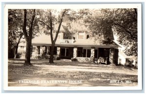 Rolla Missouri MO Postcard RPPC Photo Triangle Fraternity House Car Scene 1941