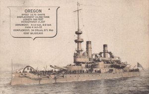 OREGON MILITARY BATTLESHIP SPECS POSTCARD (1913) @@