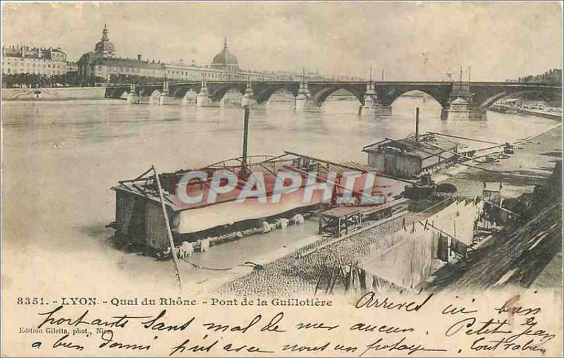 Old Postcard Lyon Quai du Rhone Bridge Guillotiere
