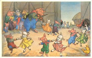 Anthropomorphic Dressed Animal Barn Dance Brett 1960s Postcard 21-9773