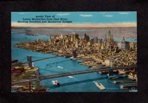 NYC Lower Manhattan Bridge & Brooklyn Bridge Boats New York City Postcard NY