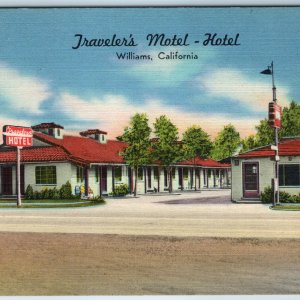 c1950s Williams, CA Traveler's Motel Hotel Roadside Sign Hunting Country A234