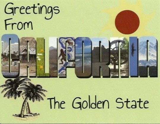California Postcard - Handmade - Old Fashioned Big Letter Style Large Letter