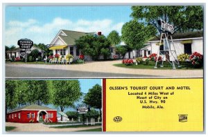 Mobile Alabama Postcard Olssen's Tourist Court Motel Exterior View c1940 Vintage