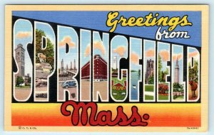 Large Letter Linen SPRINGFIELD, MASSACHUSETTS - MA c1940s Curteich Postcard