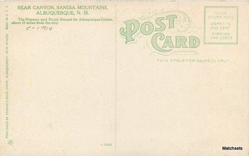 ALBUQUERQUE  NEW MEXICO11352 Bear Canyon Sandia postcard C-1910