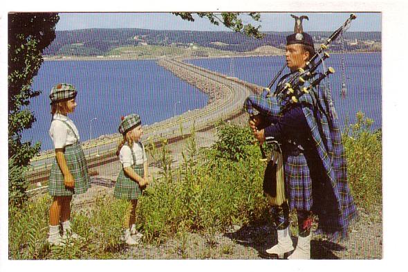 Bag Piper and Little Girls Wearing Tartan Kilts, Cape Breton, Nova Scotia, Th...