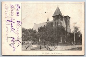 Dixon Illinois~St Patricks Church Street View~B&W Photo~PM 1905~Vintage Postcard
