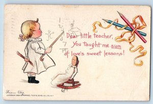 Raphael Tuck Signed Postcard Little Teacher Doll On Rocking Chair Salem MA 1906