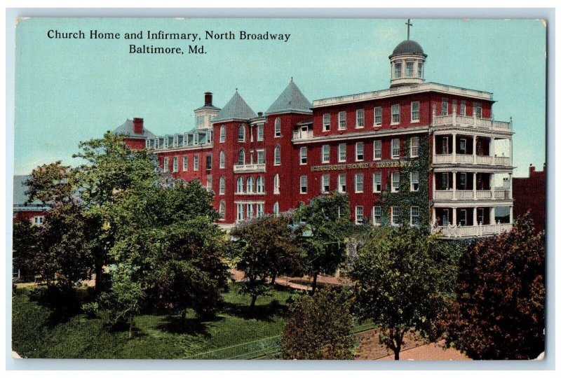 c1912 Church Home Infirmary Building North Broadway Baltimore Maryland Postcard 