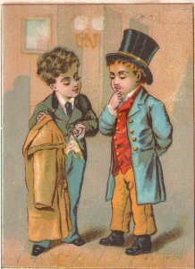 1880s-90s Two Boys Dressed in Formal Attire Top Hat Press Extracts Boston Press