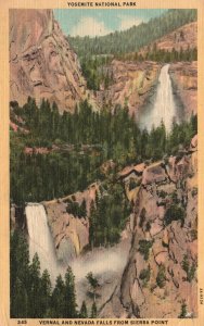 Vintage Postcard 1930s Yosemite National Park Vernal Nevada Falls Sierra Point