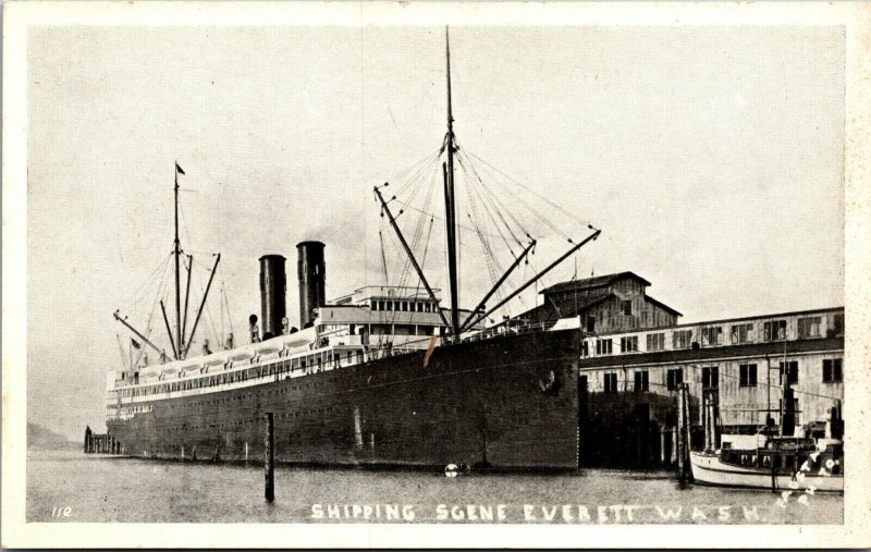 Vtg 1920s Shipping Scene Ship at Port Everett Washington WA Postcard