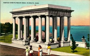 Portico Over Plymouth Rock Plymouth Massachusetts MA UNP Linen Postcard B10