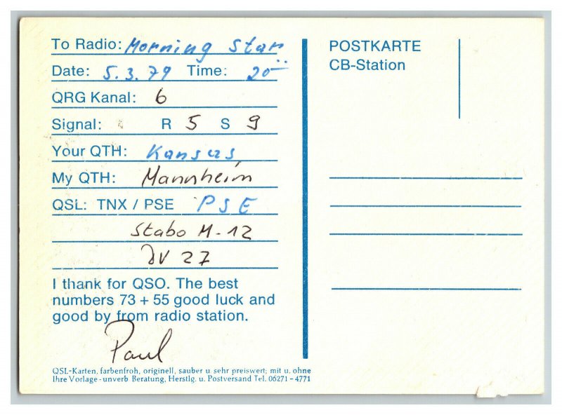QSL Radio Card From Mannheim Germany #5