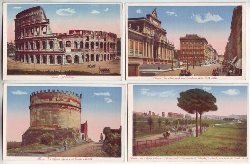 P978 4 vintage cartolina artistica views roma italy