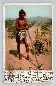 THE MAN WITH THE HOE HONOLULU HAWAII SHANGHAI CHINA MESSAGE POSTCARD 1908
