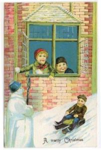 Christmas Greeting PC, Kids in winter, Snowman