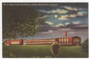High School at Night Wytheville Virginia linen postcard
