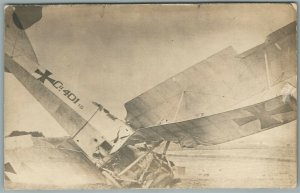 EARLY AVIATION GERMAN AEROPLANE CRUSH ANTIQUE REAL PHOTO POSTCARD