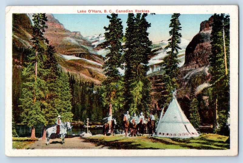 Lake O'Hara BC Canada Postcard Canadian Rockies Indian Tent 1937 Vintage