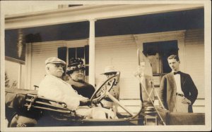 Old Man and Woman in Early Classic Car Candid Real Photo RPPC Vintage Postcard
