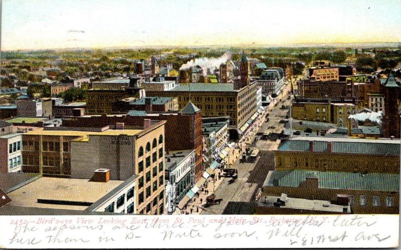 New York Rochester Birds Eye View Looking East From St Paul & Main Street 1908