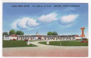 John Penn Motel US 15 Oxford North Carolina postcard