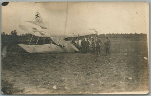 EARLY AVIATION GERMAN WWI ERA BIPLANE CRASH ANTIQUE REAL PHOTO POSTCARD airplane