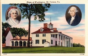 Mount Vernon Washington Potomac Capitol LInen Postcard UNP Unused Vintage Caps 