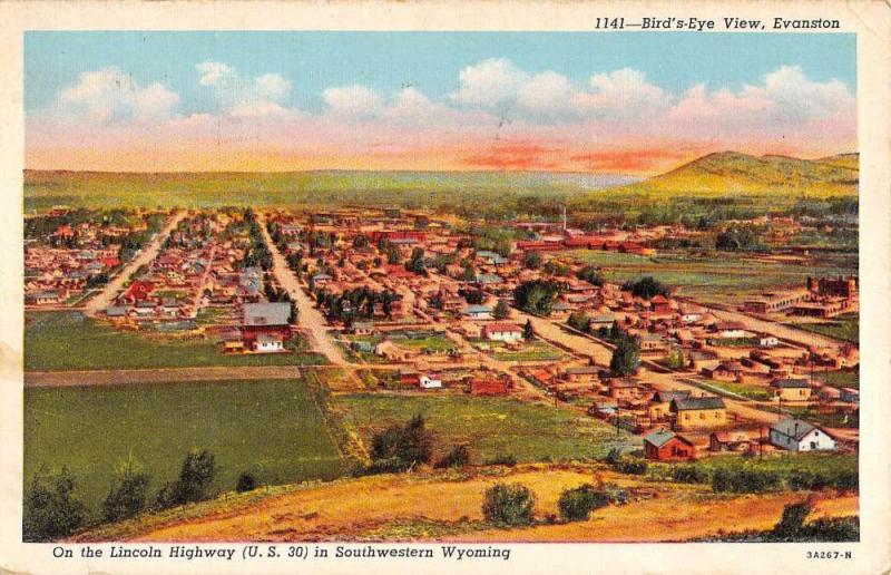Evanston Wyoming Birdseye View Of City Antique Postcard K60870